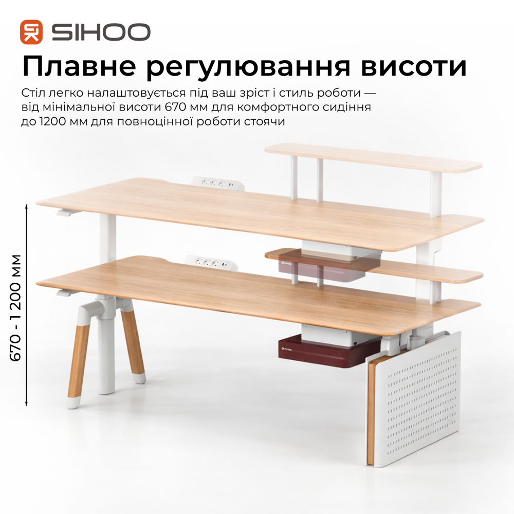 Комп’ютерний стіл з електрорегулюванням висоти Sihoo D07 1.6m Maple/White