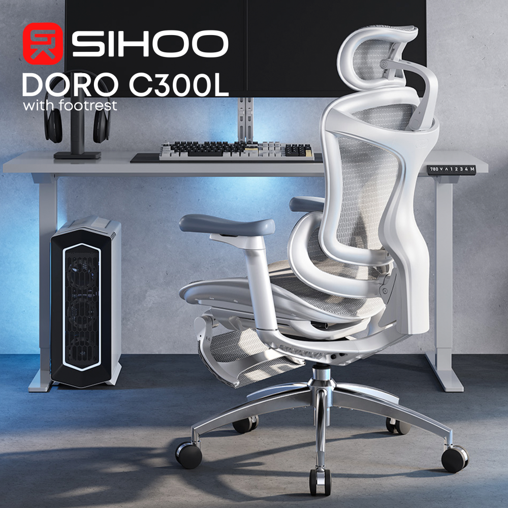 Крісло офісне з підставкою для ніг Sihoo DORO C300L Mesh White with footrest
